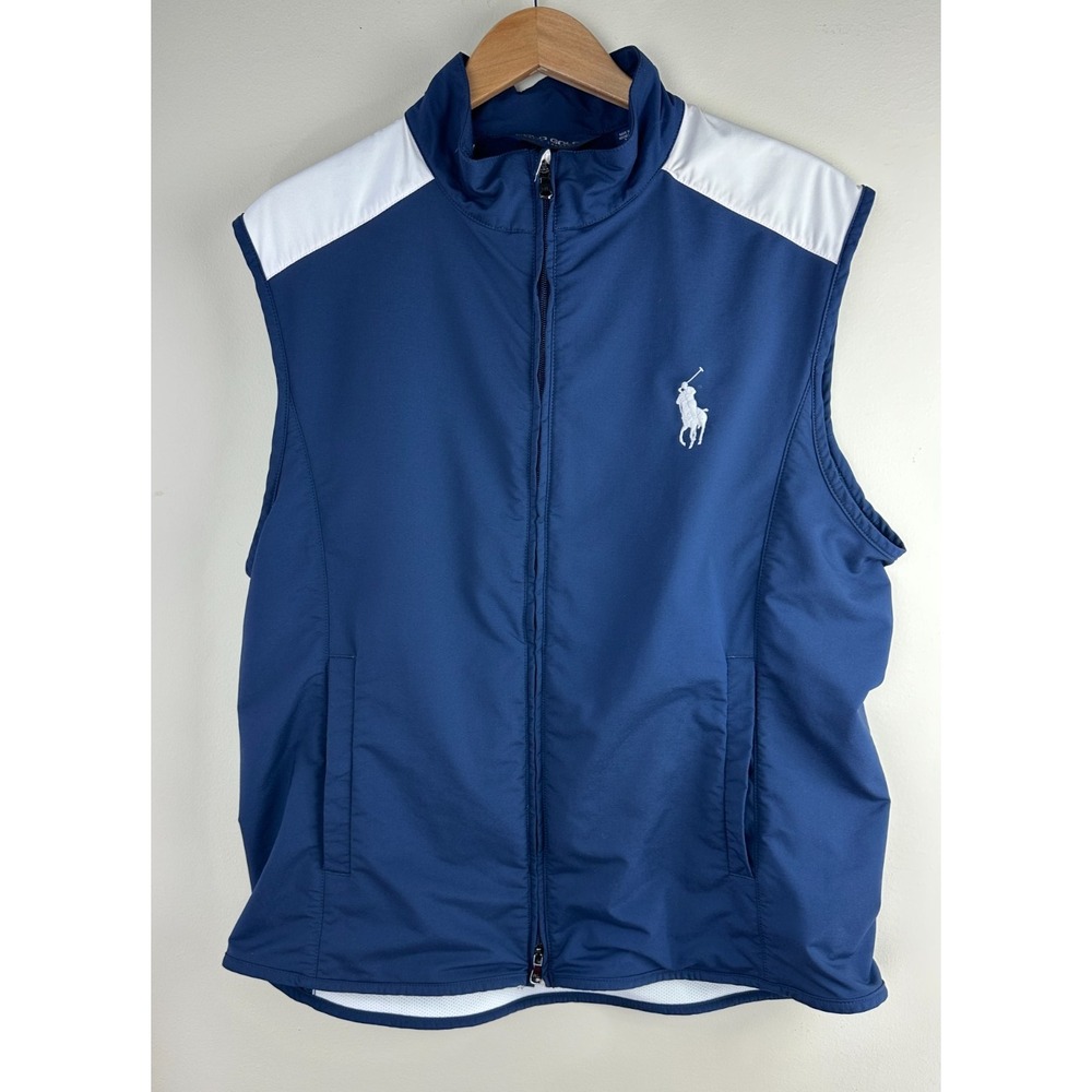 Polo Golf Ralph Lauren Men's Large Vest Blue White Full Zip Y2K Golf Windbreaker - Picture 14 of 16